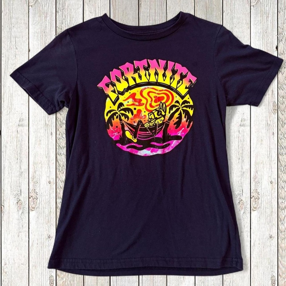 Fortnite Boys 14/16 Black Neon Tropical Graphic Gaming T Shirt